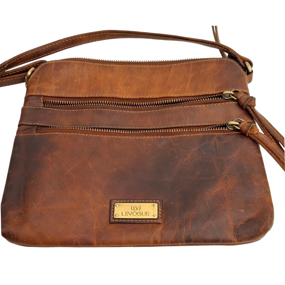 Genuine Leather Crossbody Purse LEVOGUE Brown Distressed Utility Boho Rustic